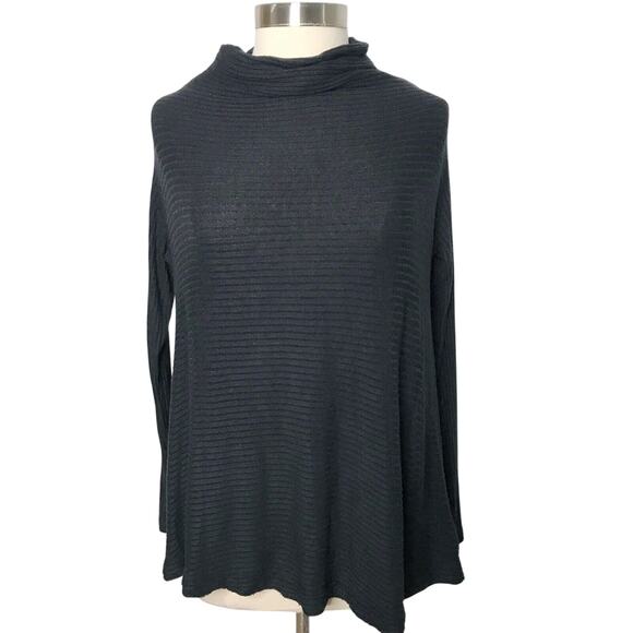We The Free Small S Lover Rib Thermal Top Black Long Sleeve Split Back Cowl Neck - Picture 1 of 8